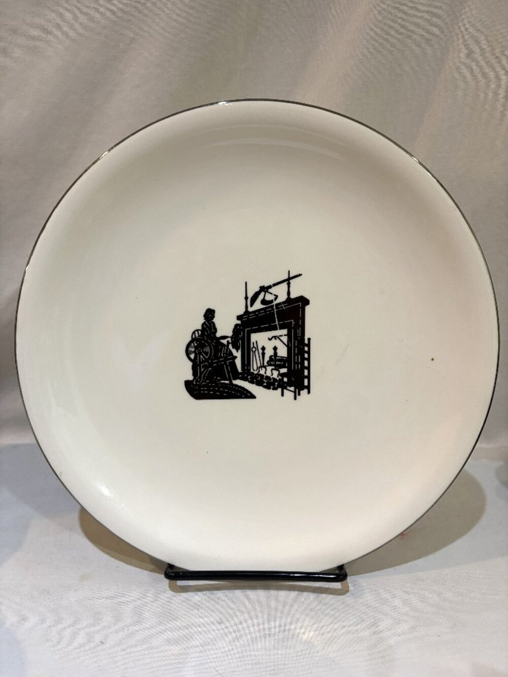 VTG Harker Pottery Harkerware Plate 10.25 inch Colonial Lady Platinum Trim AS IS